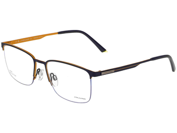 Das Bild zeigt die Brille 3636 3100 der Marke Jaguar in orange und blau leicht schräg von der Seite.